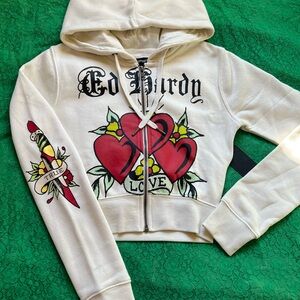 Ed Hardy Hoodie with Red Heart and Dagger Design